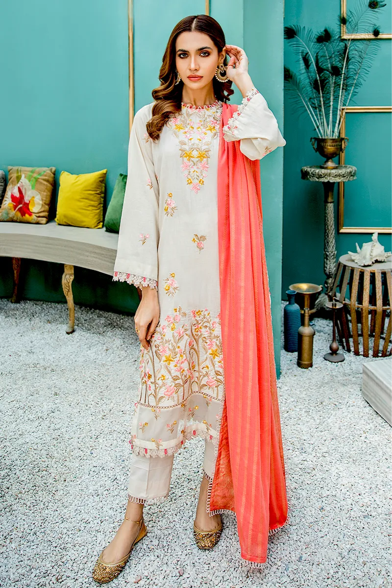 Aabyaan Luxury Lawn Collection 2021 – BEJ  (AL-04)