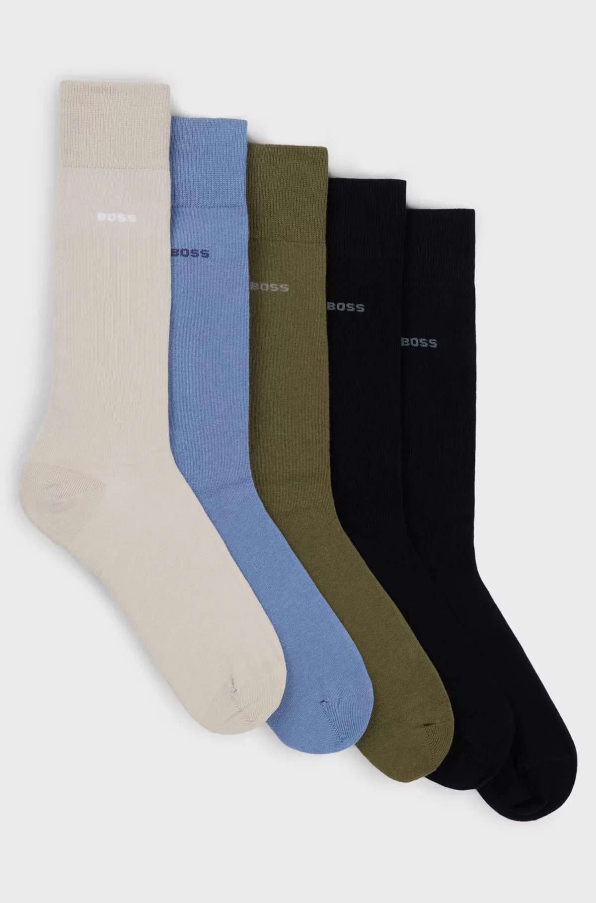 BOSS 5 Pack Cotton Blend Socks - Blue/Beige/Green/Black