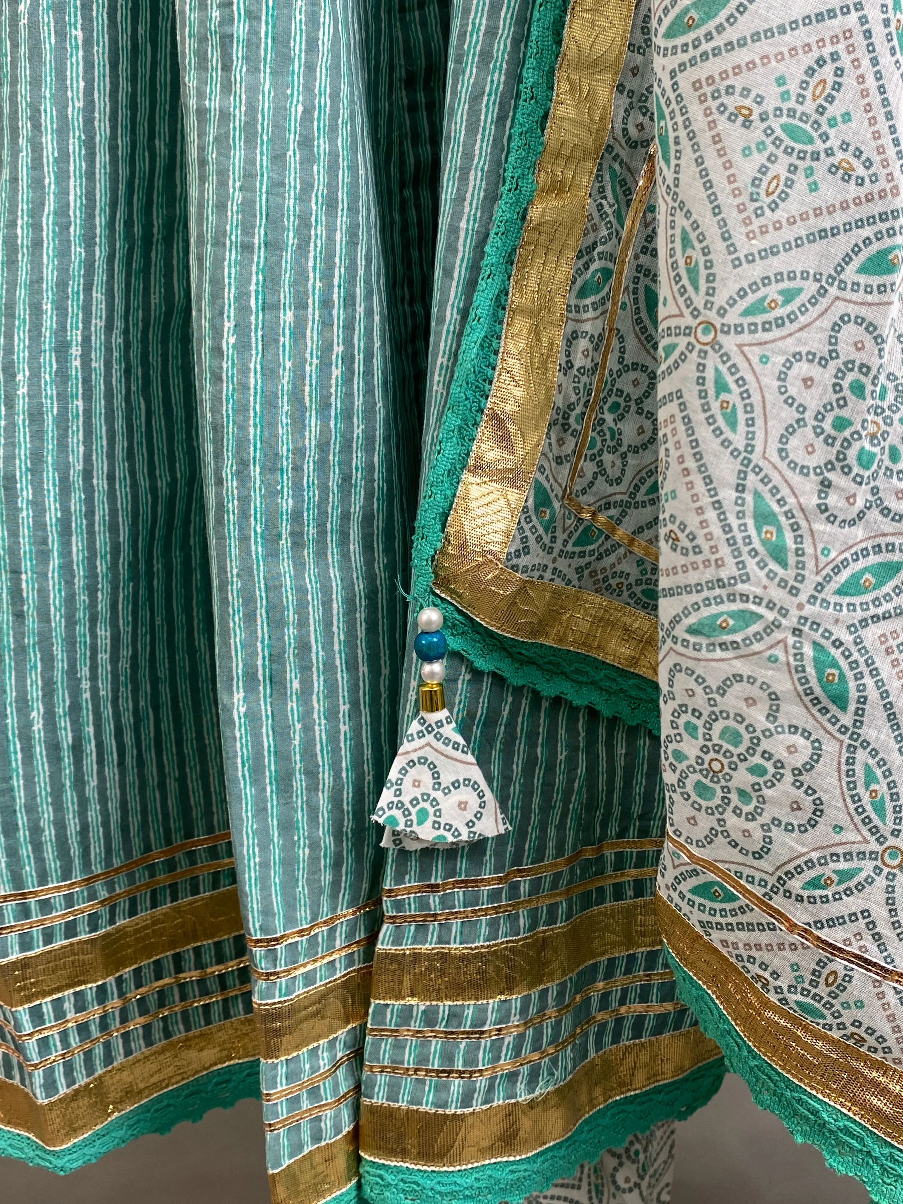 Green Anarkali Kurta, Pants and Dupatta set