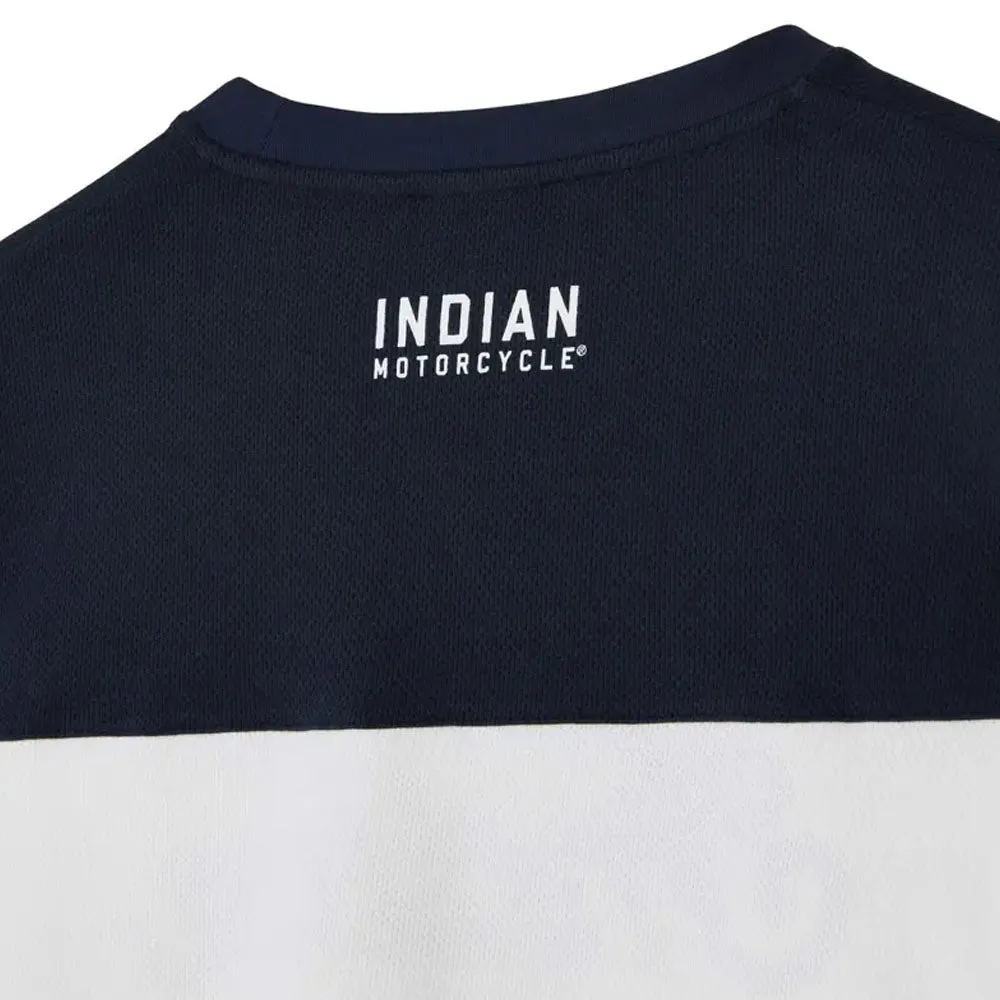 Indian Motorcycle  Mens Cotton Mesh Colorblock Long Sleeve T-Shirt Tee Soft White