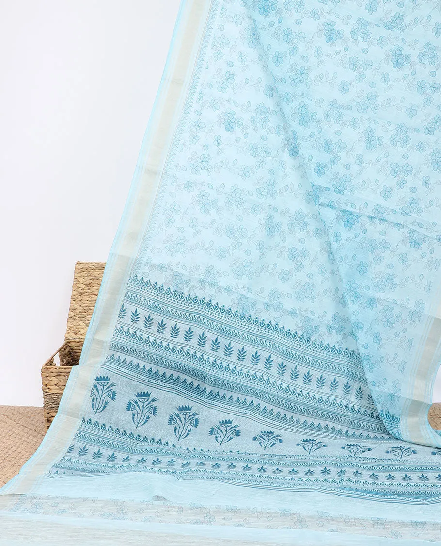 Pink floral printed casual wear saree, self-border & pallu of floral & geometric print