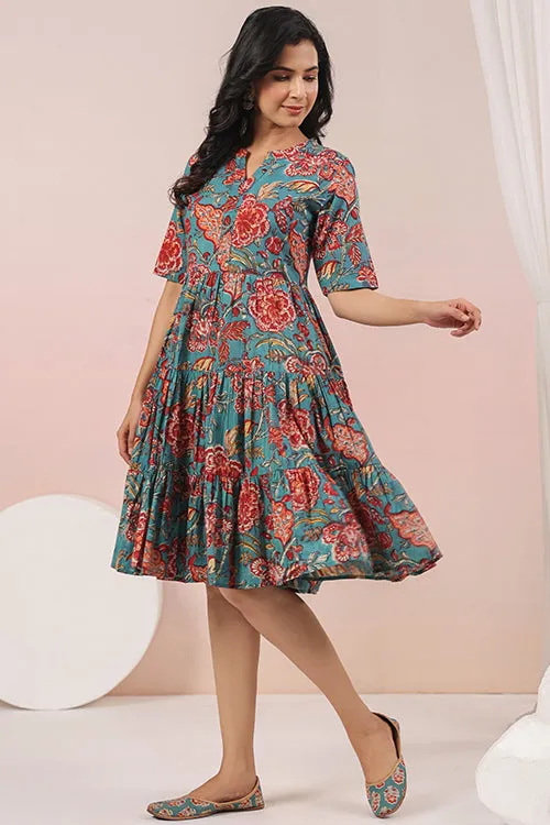 Shuddhi  Green And Red Tier Dress