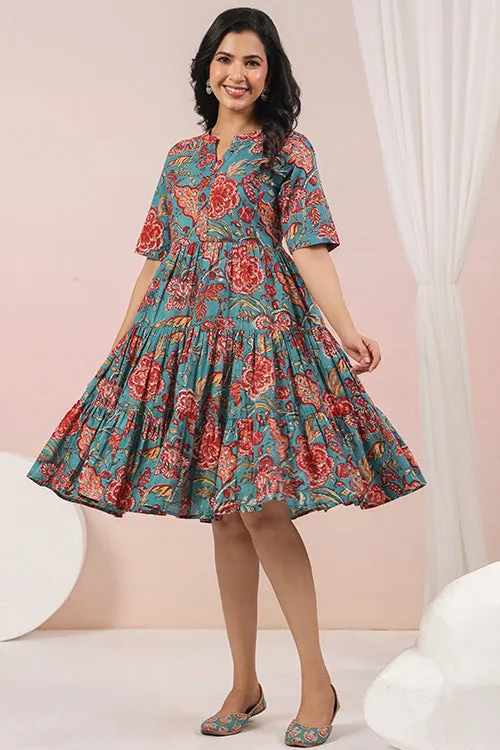 Shuddhi  Green And Red Tier Dress